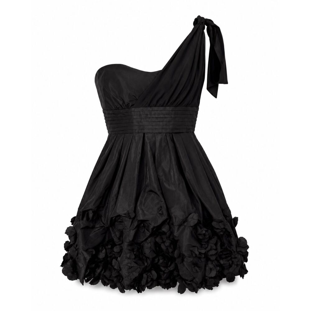 BCBGMaxAzria Black One Shoulder Rosette Cocktail Dress Women’s Size 0